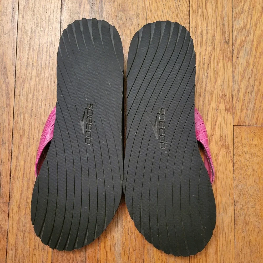 Speedo 10 Platform Flip Flops Pink Black Textured Wedge Thong Sandals Beach
